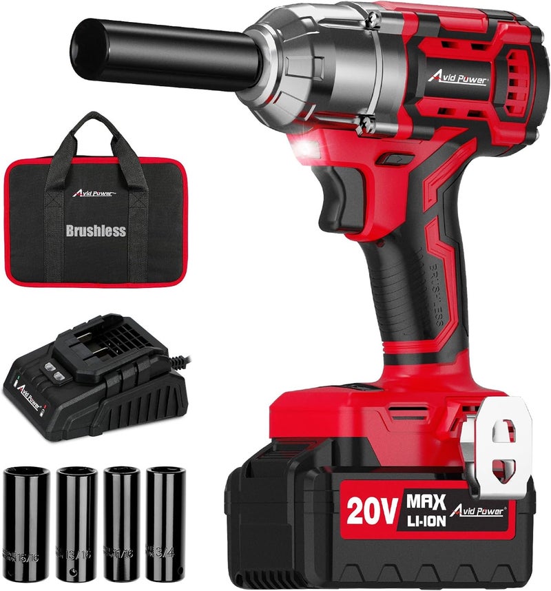 AVID POWER 1/2 Impact Wrench Brushless, 20V Cordless Impact Gun w/ 3 Variable Speeds, Max Torque 370ft-lbs (500N.m), 3.0Ah Li-ion Battery, 4Pcs Impact Sockets, Fast Charger - Image 1